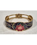 Vintage Cloisonne Floral Flower Design Enamel &amp; Goldtone Metal Cuff Brac... - $357.51 MXN