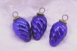 Vtg Lot Of 3 Cobalt Blue Kugel Art Crackle Glass Swirl Christmas Ornament - $40.38