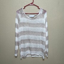 Tavi KNIT BLOUSE LONG Sleeves BEIGE WHITE SZ S NEW - $54.89