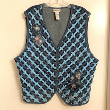 New Napa Valley Embroidery Appliqué Light Denim + Floral Print Vest Size 2X Plus - £18.48 GBP