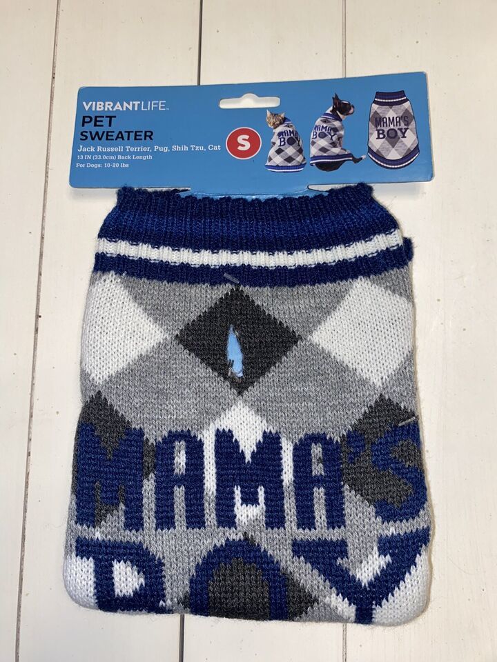 Primary image for Vibrant Life "Mama's Boy" Pet Sweater Size S (10-20 lbs/13") New, Free Shipping!
