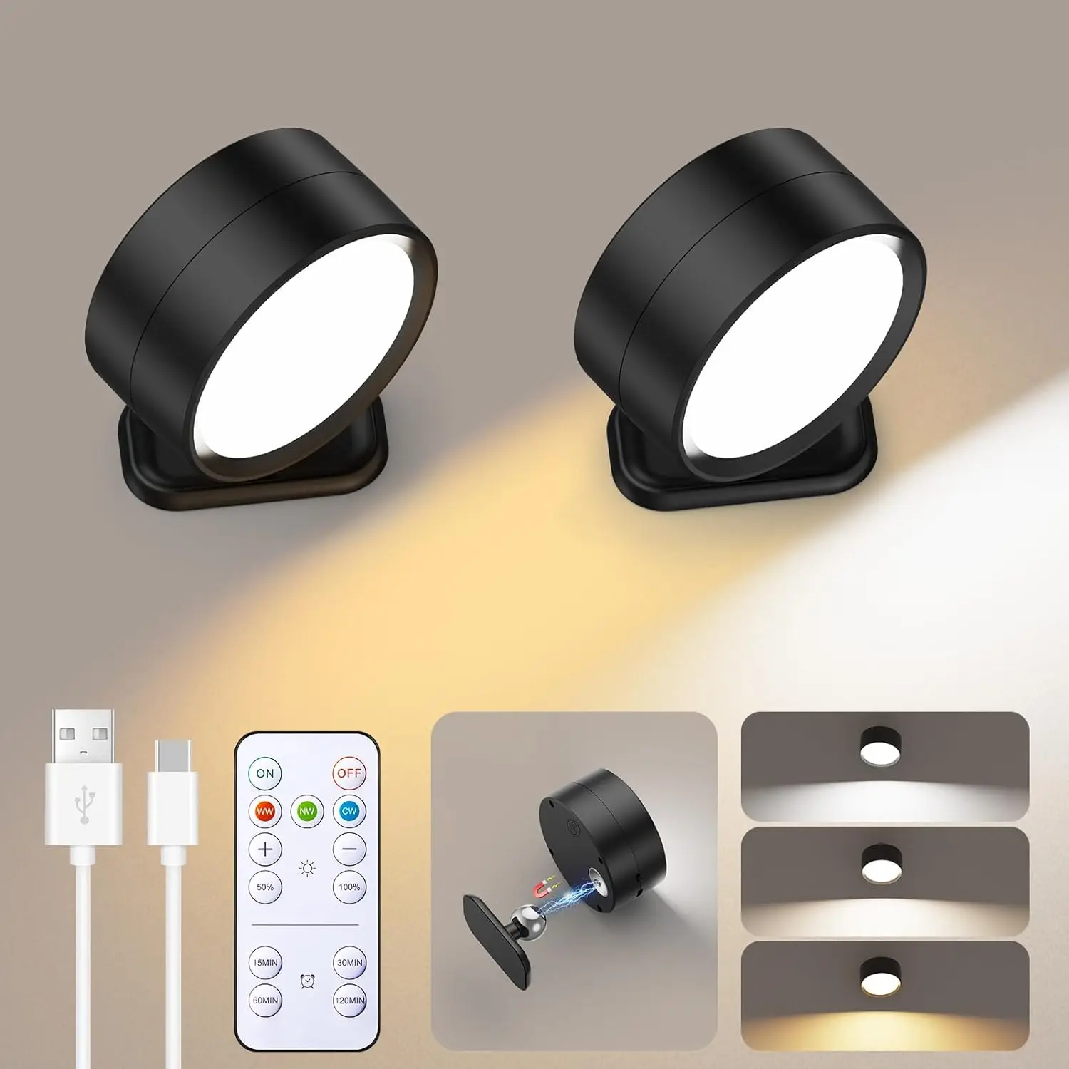 LED Wall Sconces light, 3 Brightness Levels 3 Color Modes Wall Lights Battery - £12.03 GBP+