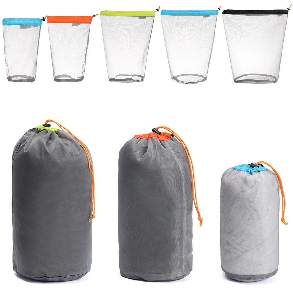 1Pcs Ultralight Mesh Stuff Sack Laundry Outdoor Bag Camping Sports Drawstring - £9.14 GBP+