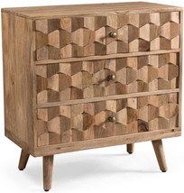 Mid-Century Modern Mango Wood 3 Drawer Chest, Natural, Great Deal Furniture - £255.36 GBP