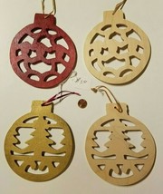 Lot of 4 Laser Cut Wood Christmas Ornament Tree Hanging Decor DIY or Hang As Is  - £7.17 GBP