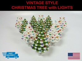 NEW 5&quot; Snow Green and White Ceramic Christmas Tree Night Light Wall Socket Plug - £14.38 GBP