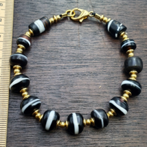 Antique one Line Black and White Glass beads beaded bracelet #jn-br3 - $64.40