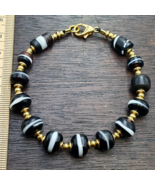 Antique one Line Black and White Glass beads beaded bracelet #jn-br3 - $64.40