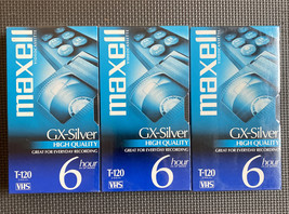 Maxell VHS T-120 GX Silver Lot of 3 VCR Tapes NEW sealed Free Shipping - £13.75 GBP