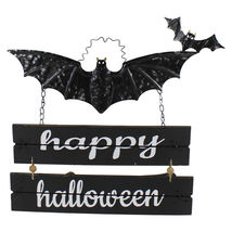 17-Inch Black Bat and Happy Halloween Metal Hanging Sign - £52.92 GBP