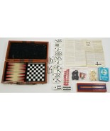 Vintage Game Set Dominos Backgammon Checkers Chess Card Faux Leather Tra... - £7.90 GBP