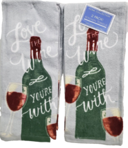 2pc Same Kitchen Cotton Terry Towels (15&quot;x28&quot;) LOVE THE WINE,BOTTLE &amp; GL... - £9.92 GBP