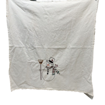 Vintage Hand Embroidered White Christmas Tea Flour Sack Towel Snowman 25 x 27&quot; - £7.87 GBP