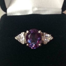 925 Argent Sterling Naturel Certifié 6Ct Amethyst&amp;white Saphir Bague Solitaire - £81.52 GBP