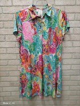 NWT XL Bright Multicolor Paisley Zip Up Ring Short Sleeve Tunic Fun Beac... - £20.57 GBP