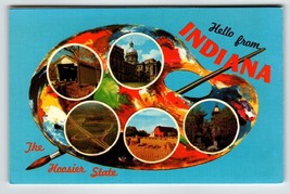 Postcard Greetings From Indiana Chrome Paint Pallet Paintbrush The Hoosier State - £8.59 GBP