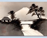 Original Art Mount Fuji Japan Painted Landscape Black Lacquer  DB Postca... - $15.79