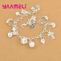 Exquisite Top Quality 925 Silver Bracelet Nice Cross Moon Heart Clock Ball Cube  - £11.39 GBP