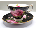 Royal Albert Teacup &amp; Saucer Tea Cup AMERICAN BEAUTY Black with Pink Roses - $129.00