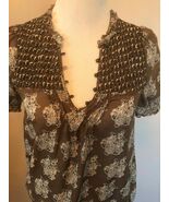 NWOT JOIE Printed 100% Cotton Batik Taupe &amp; Navy Printed Blouson Top SZ XS - $81.93 CAD