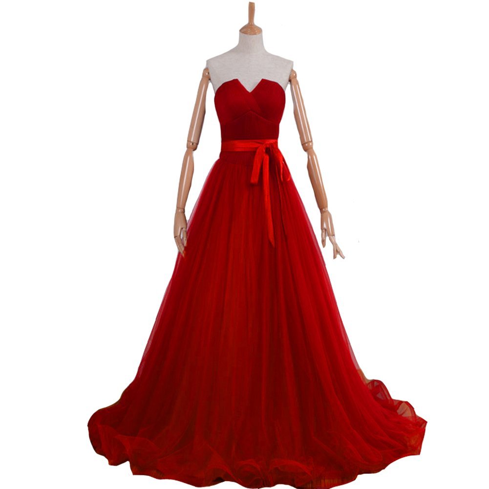 Kivary Tulle A Line Criss Cross Sash Long Simple Dropped Corset Prom Evening Dre