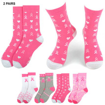 2 Pairs Pink Ribbon Socks Size 9-11 Breast Cancer Awareness Support Girl... - £29.75 GBP
