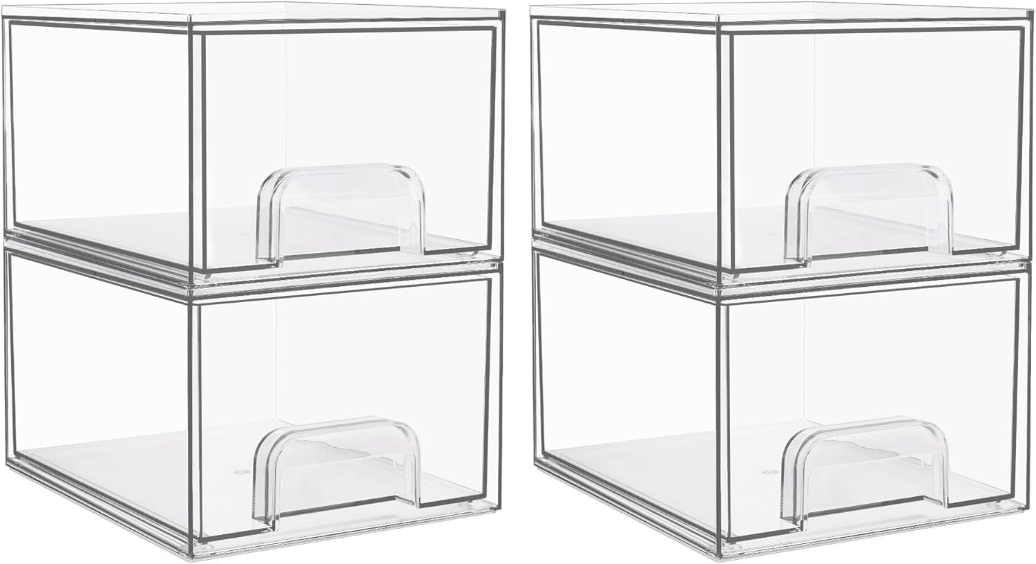 Vtopmart 4 Pack Clear Stackable Storage Drawers, 4.4&#39;&#39; Tall, Home Organi... - $37.99