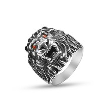 Vintage Real Sterling Silver 925 Personalized Lion Ring Inlay Zircon for Men Lux - £70.76 GBP