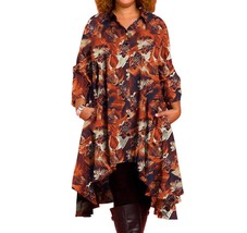 On The Plus Side 3/4 sleeve birdie plus size tunic dress with pockets in Burnt - £57.75 GBP