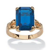 Womens 14K Gold Plated Birthstone Emerald Cut Sapphire Ring Size 5 6 7 8 9 10 - £64.33 GBP