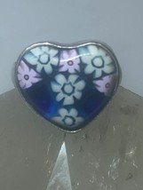 Heart ring size 5.50 Murano glass flower love Valentine sterling silver women - £46.69 GBP