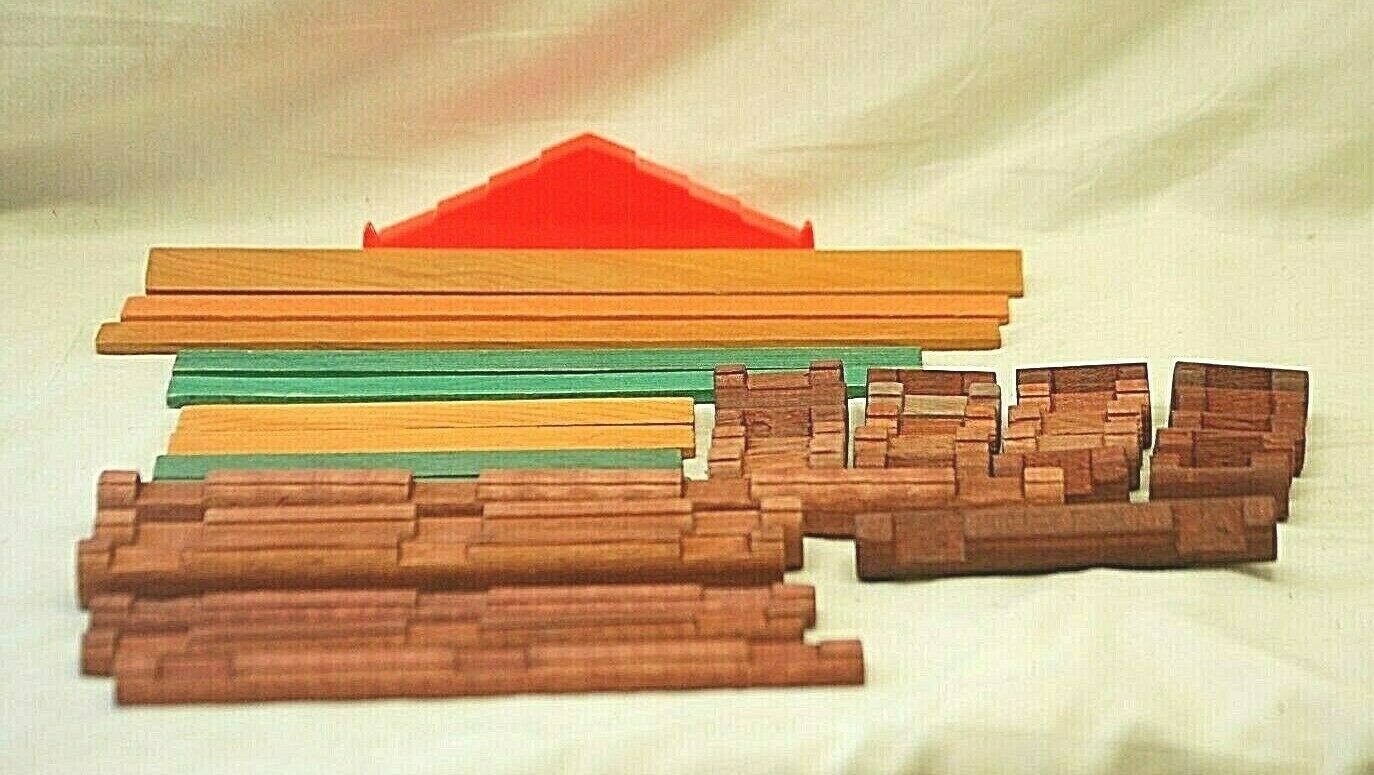 Mixed Lot Lincoln Logs Cabin Toy Western 37 Assorted Building Pieces Vintage - $21.77