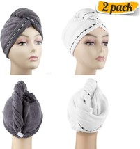 2 Pack Microfiber Hair Drying Wrap Towel for Women - White &amp; Gray - €14,71 EUR