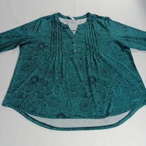 NY Collection ITU2146 Women's Green & Black Paisley 3/4 Sleeve Blouse Top Sz PXL image 10