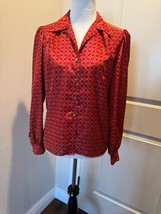 Euc Vtg Gianna Red Yellow Chain Link Design Blouse Sz Us 6 - $34.09 CAD