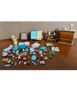 Dollhouse Miniature Furniture Vintage Bathroom Lot Vanity Dry Rack Misc ... - $154.07