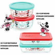 Pyrex® Mickey &amp; Friends 8-piece Decorated Glass Storage Set, Holiday Edition NEW - £30.67 GBP