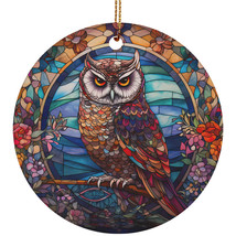 Funny Owl Bird Stained Glass Colors Wreath Christmas Ornament Gift Owls Lover - £12.01 GBP