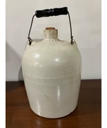 Antique Stoneware Jug Crock Wire Bale Handle Cork Whiskey Jug Prim Potte... - $71.25