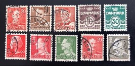 Lote de 10 sellos de Dinamarca en usado- variados - £4.26 GBP