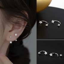Womens Girls 925 Sterling Silver Small Star CZ Crystal Huggie Hoop Earrings 2Pcs - £11.84 GBP