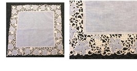42x42&quot; Square Beige Embroidery Floral Leaves Organza Tablecloth Wedding ... - $48.99