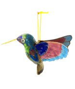 Cloissone Enameled 4&quot; Tall Metal Hummingbird Ornament - $150.53 MXN