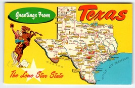 Greetings From Texas Map Postcard Horse Rider Cowboy Gulf Galveston Waco... - $17.10