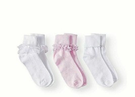 Wonder Nation Girls Turn Cuff Dress Socks 3 Pair LARGE (Shoe SZ 4-10) NEW - £8.57 GBP