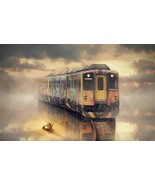 Art Print Sky sea train Fantasy Oil painting Giclee on Canvas - $11.67 CAD+