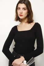 LUCY PARIS MARIANNE SQUARE NECK SWEATER BLACK NWT New Medium Reg $75 - $24.74