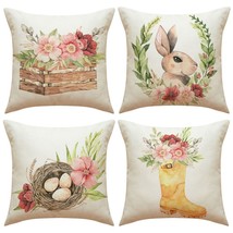 4 PCS Easter Pillow Covers Flowers Rabbits Eggs Sofa Cushion Covers Home Decor - $20.78