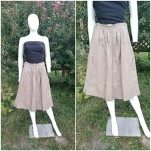 vintage 70-80s hide &amp; chic A line leather Midi skirt with Pockets beige ... - $39.60