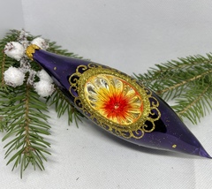 Purple and gold reflector glitter glass Christmas ornament, XMAS decoration - £15.03 GBP